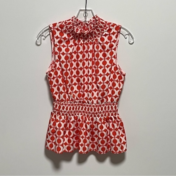 THML Anthro Stylish chic red chiffon Smocked Neck waist sleeveless Peplum Top - Picture 7 of 8